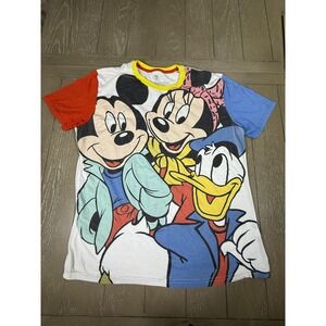 Disney AOP Vintage Mickey Minnie Donald Shirt Mens Large Grunge Graphic Tee